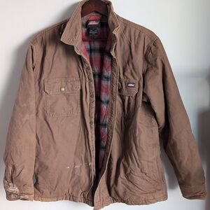 Dickies Men's XL Brown Duck Canvas Jacket Red Flannel Lined Barn Coat Workwear